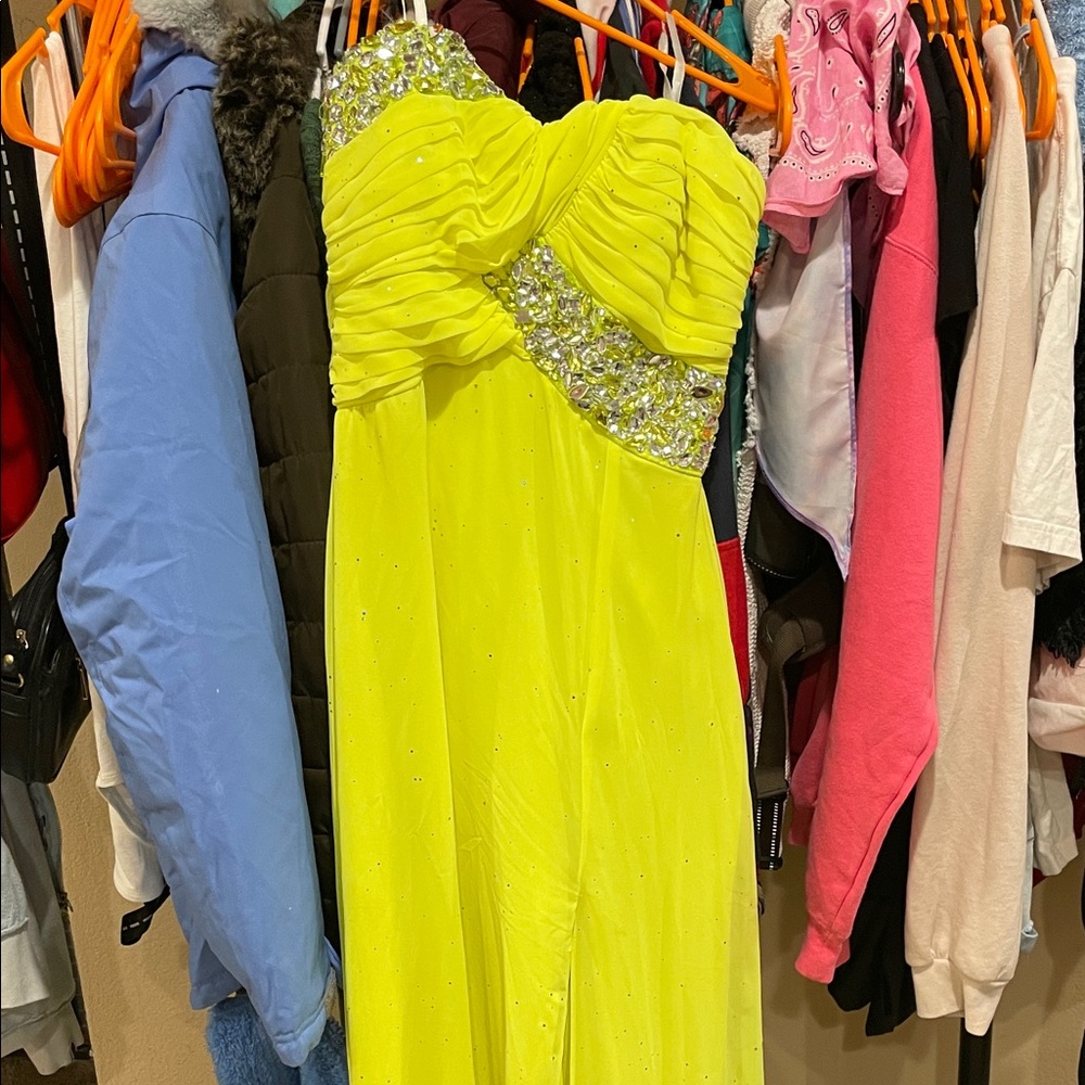 Jodi Kristopher Strapless Yellow Dress with Embellished Bodice